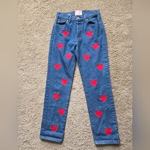 Revice Heart Patch Jeans Womens 28 Blue High Rise Straight
